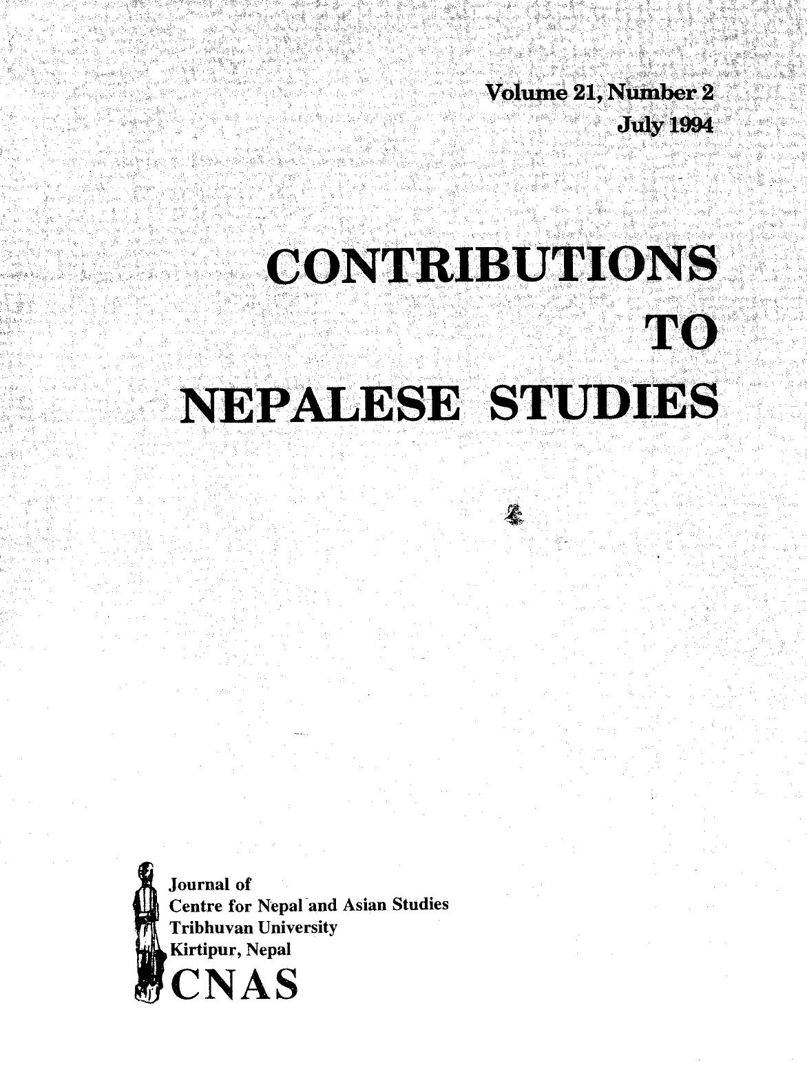 Contributions To Nepalese Studies: Volume21-02